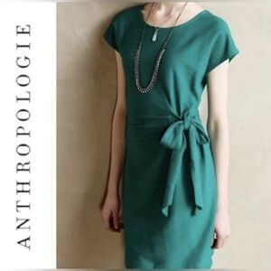 Anthropologie Saturday Sunday Green Addy Ribbed Midi Dress with Bow, Size:M